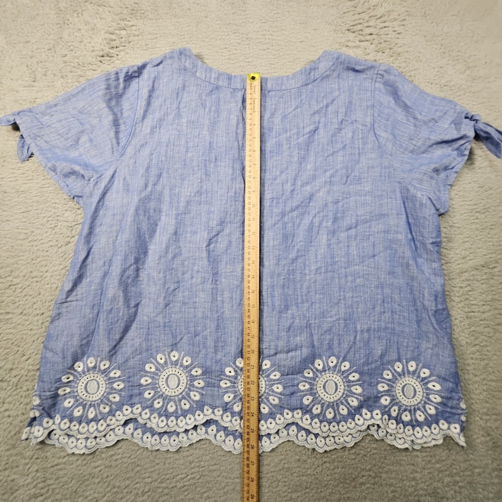 Talbots Top 3X Blue‎ Linen Blend Eyelet Embroidered Scalloped Coastal Elegance - Picture 8 of 12